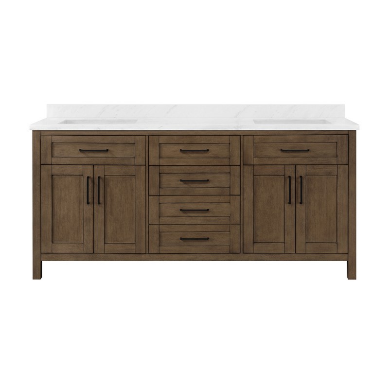 OVE DECORS 15VVA-TAH672-059FY TAHOE VI 72 INCH DOUBLE SINK BATHROOM VANITY MARBLE COUNTERTOP IN ALMOND LATTE AND BLACK HARDWARE WITH POWER BAR