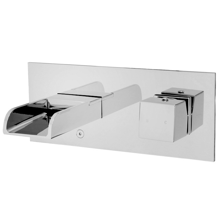 VALLEY ACRYLIC 222.208P.100 AFFORDABLE LUXURY 4 INCH TWO HOLE WALL MOUNT BATHROOM FAUCET WITH BACKPLATE AND WATERFALL SPOUT - CHROME