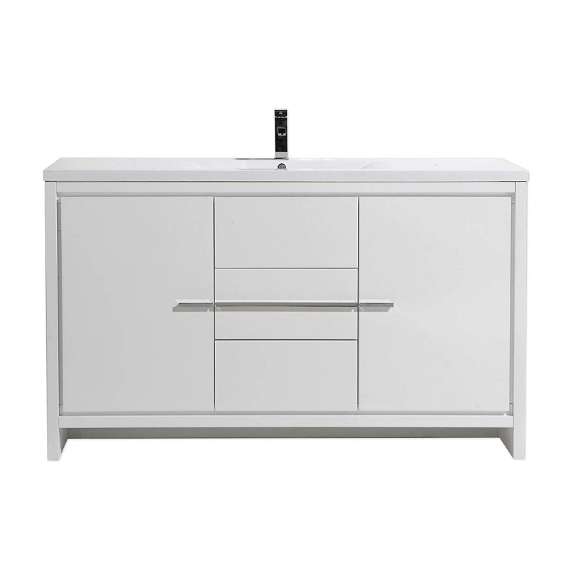 EVIVA EVVN765-60-SS GRACE 60 INCH BATHROOM VANITY WITH SINGLE WHITE INTEGRATED ACRYLIC COUNTERTOP