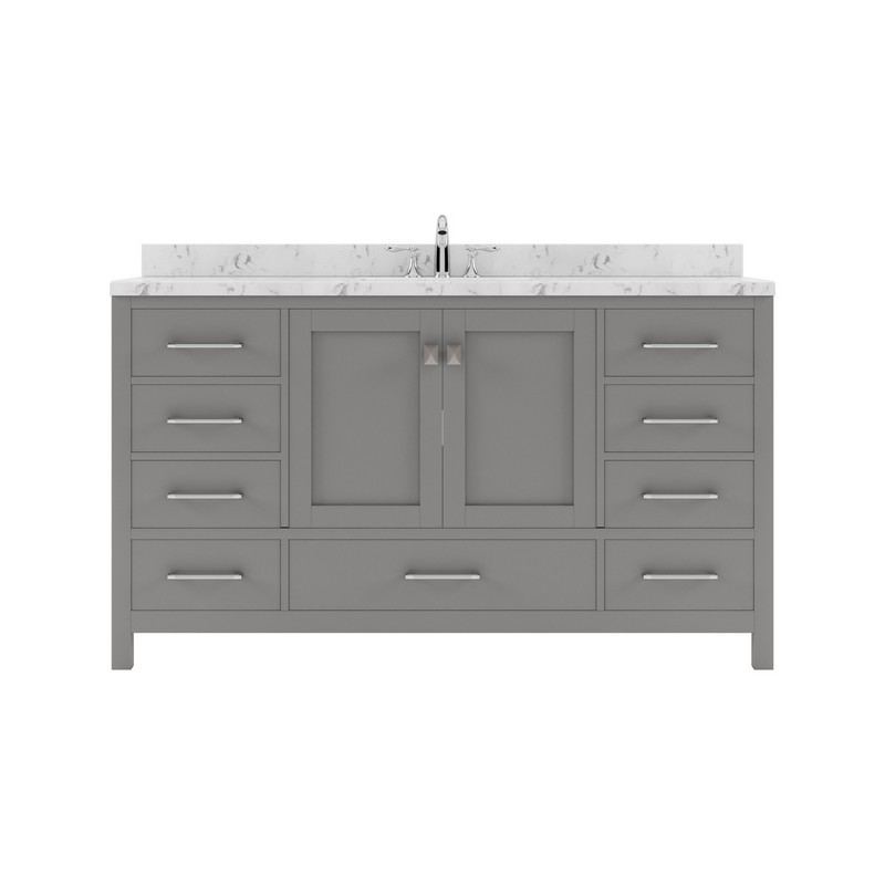 VIRTU USA GD-50060-CMRO-NM CAROLINE AVENUE 60 INCH DOUBLE BATH VANITY WITH WHITE QUARTZ TOP AND ROUND SINKS WITHOUT FAUCET