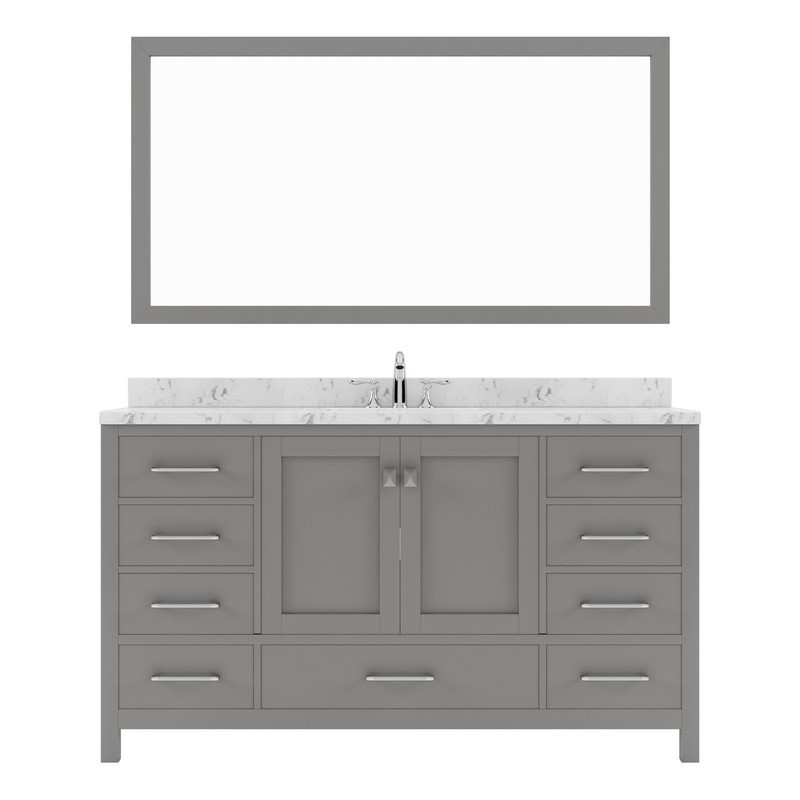 VIRTU USA GD-50060-CMSQ-001 CAROLINE AVENUE 60 INCH DOUBLE BATH VANITY WITH WHITE QUARTZ TOP AND SQUARE SINKS WITH BRUSHED NICKEL FAUCETS WITH MATCHING MIRROR