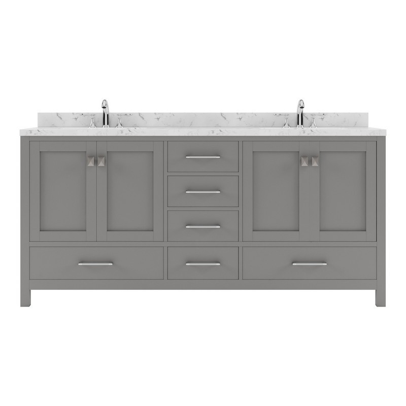 VIRTU USA GD-50072-CMRO-NM CAROLINE AVENUE 72 INCH DOUBLE BATH VANITY WITH WHITE QUARTZ TOP AND ROUND SINKS WITHOUT FAUCET
