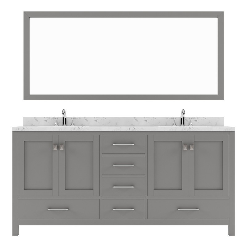 VIRTU USA GD-50072-CMSQ CAROLINE AVENUE 72 INCH DOUBLE BATH VANITY WITH WHITE QUARTZ TOP AND SQUARE SINKS WITH MATCHING MIRROR