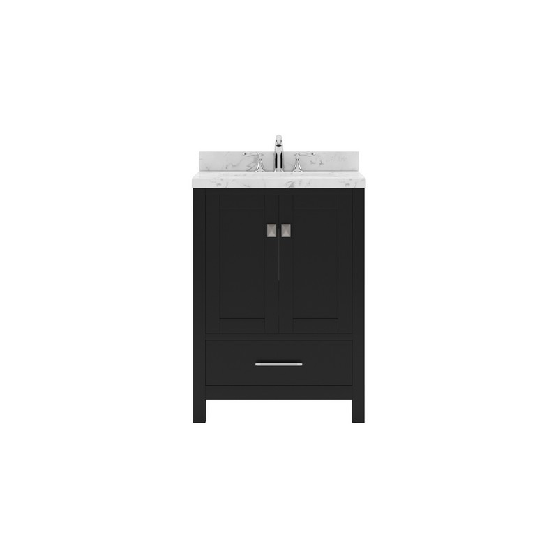 VIRTU USA GS-50024-CMRO-NM CAROLINE AVENUE 24 INCH SINGLE BATH VANITY WITH WHITE QUARTZ TOP AND ROUND SINK WITHOUT FAUCET