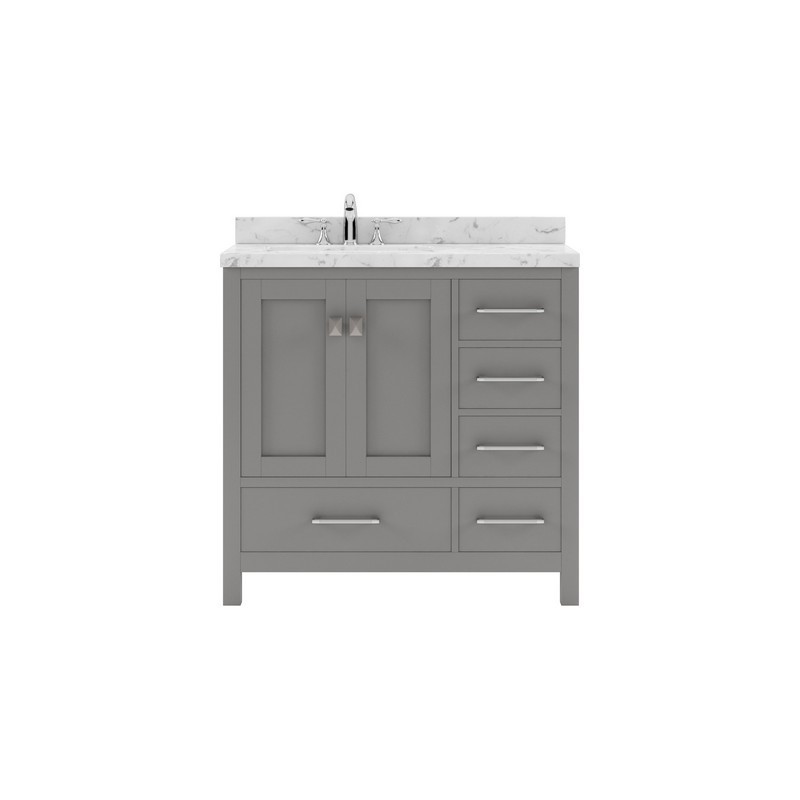 VIRTU USA GS-50036-CMRO-NM CAROLINE AVENUE 36 INCH SINGLE BATH VANITY WITH WHITE QUARTZ TOP AND ROUND SINK WITHOUT FAUCET