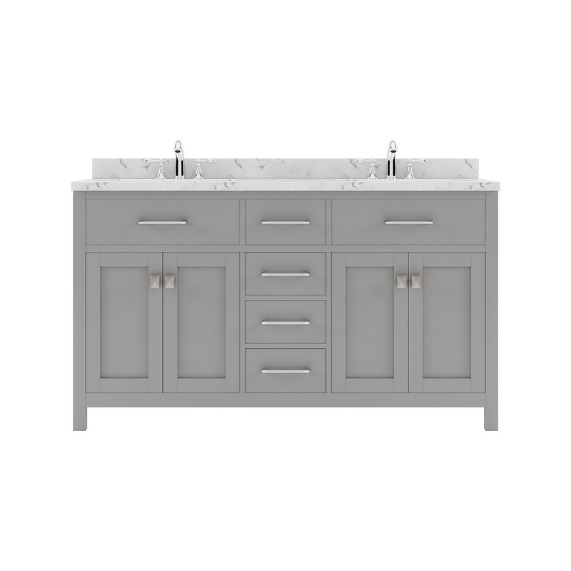 VIRTU USA MD-2060-CMRO-NM CAROLINE 60 INCH DOUBLE BATH VANITY WITH WHITE QUARTZ TOP AND ROUND SINKS WITHOUT FAUCET