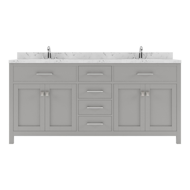 VIRTU USA MD-2072-CMRO-NM CAROLINE 72 INCH DOUBLE BATH VANITY WITH WHITE QUARTZ TOP AND ROUND SINKS WITHOUT FAUCET