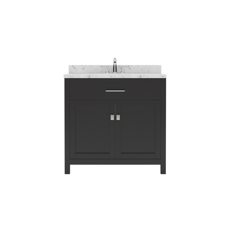 VIRTU USA MS-2036-CMSQ-NM CAROLINE 36 INCH SINGLE BATH VANITY WITH WHITE QUARTZ TOP AND SQUARE SINK WITHOUT FAUCET