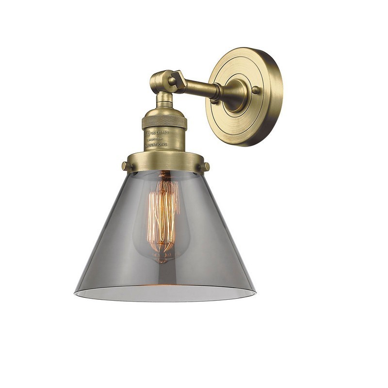 INNOVATIONS LIGHTING 203-G43 FRANKLIN RESTORATION LARGE CONE 8 INCH ONE LIGHT UP OR DOWN SMOKED GLASS WALL SCONCE