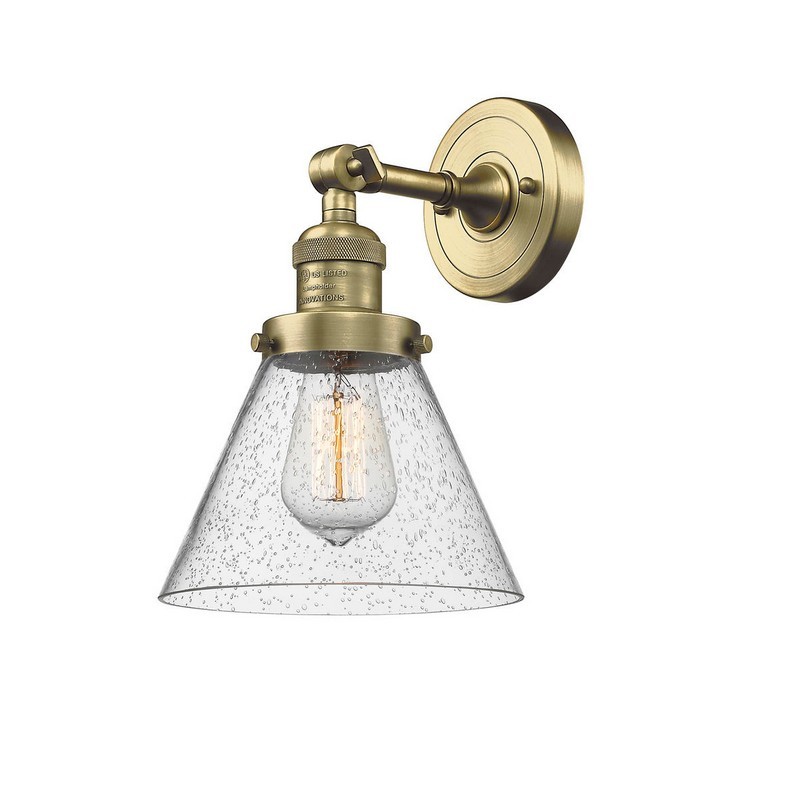 INNOVATIONS LIGHTING 203-G44 FRANKLIN RESTORATION LARGE CONE 8 INCH ONE LIGHT UP OR DOWN SEEDY GLASS WALL SCONCE