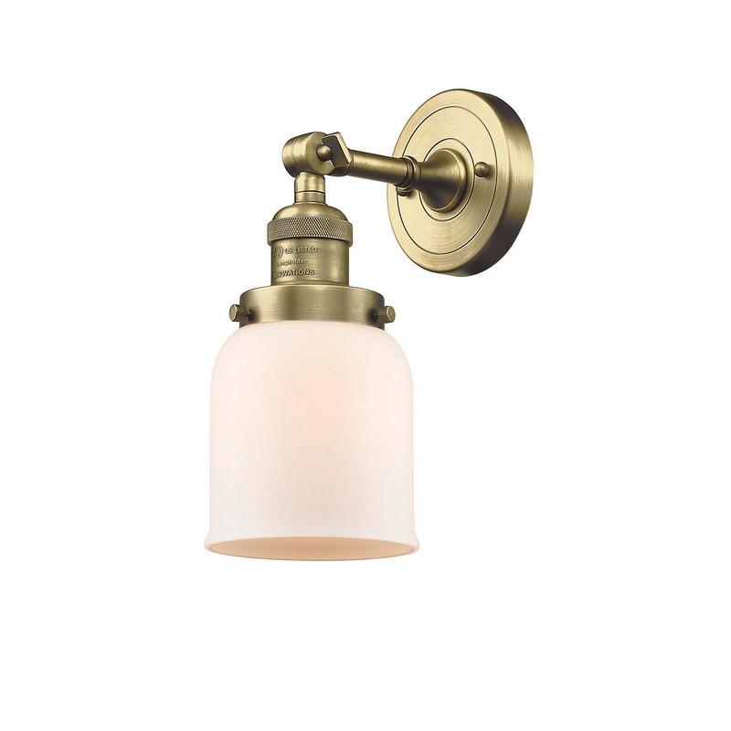 INNOVATIONS LIGHTING 203-G51 FRANKLIN RESTORATION SMALL BELL 5 INCH ONE LIGHT UP OR DOWN MATTE WHITE CASED GLASS WALL SCONCE