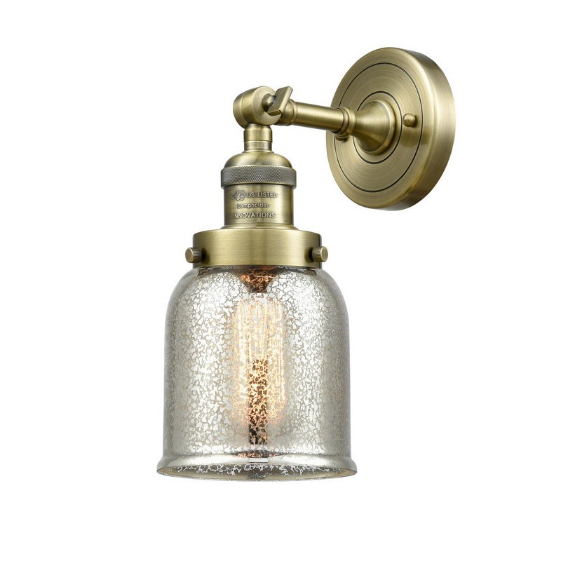INNOVATIONS LIGHTING 203-G58 FRANKLIN RESTORATION SMALL BELL 5 INCH ONE LIGHT UP OR DOWN SILVER MERCURY GLASS WALL SCONCE