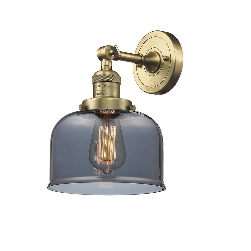 INNOVATIONS LIGHTING 203-G73 FRANKLIN RESTORATION LARGE BELL 8 INCH ONE LIGHT UP OR DOWN SMOKED GLASS WALL SCONCE