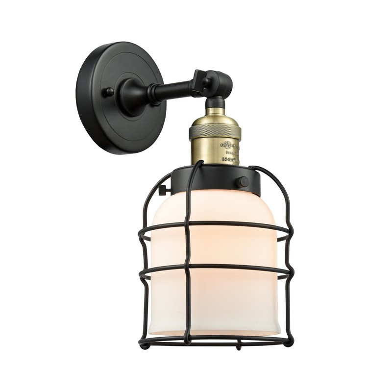 INNOVATIONS LIGHTING 203-G51-CE FRANKLIN RESTORATION SMALL BELL CAGE 6 INCH ONE LIGHT UP OR DOWN MATTE WHITE CASED GLASS WALL SCONCE