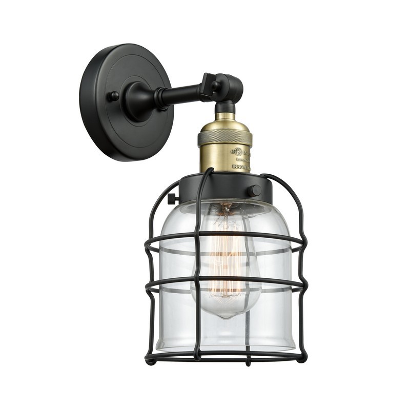 INNOVATIONS LIGHTING 203-G52-CE FRANKLIN RESTORATION SMALL BELL CAGE 6 INCH ONE LIGHT UP OR DOWN CLEAR GLASS WALL SCONCE