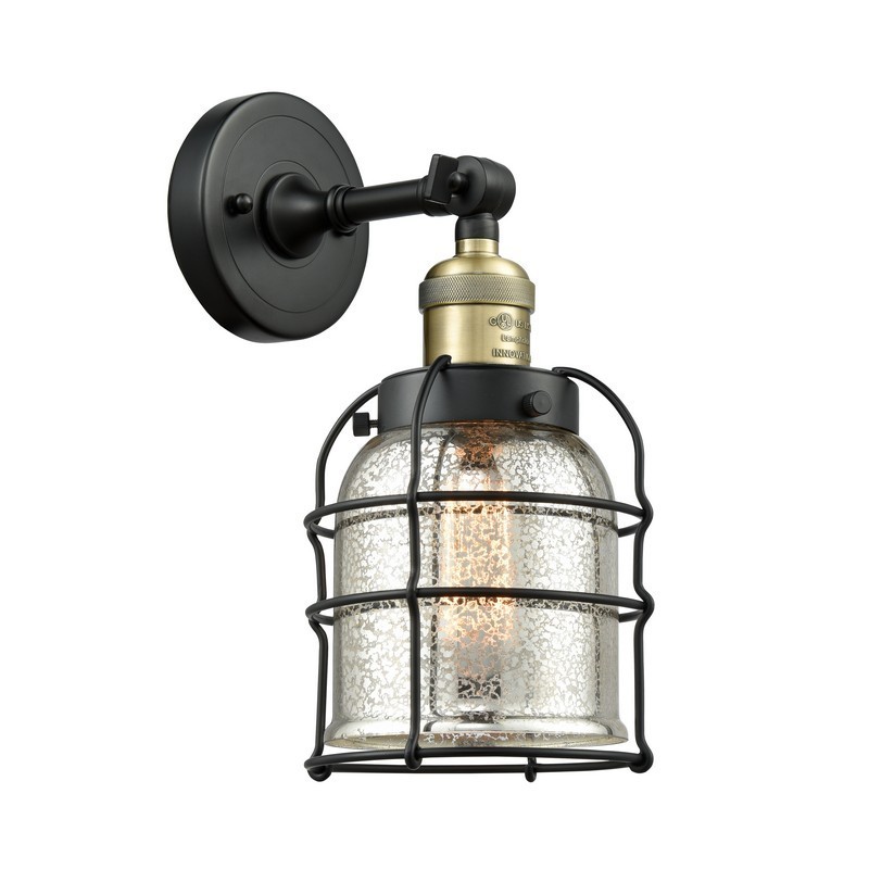INNOVATIONS LIGHTING 203-G58-CE FRANKLIN RESTORATION SMALL BELL CAGE 6 INCH ONE LIGHT UP OR DOWN SILVER MERCURY GLASS WALL SCONCE