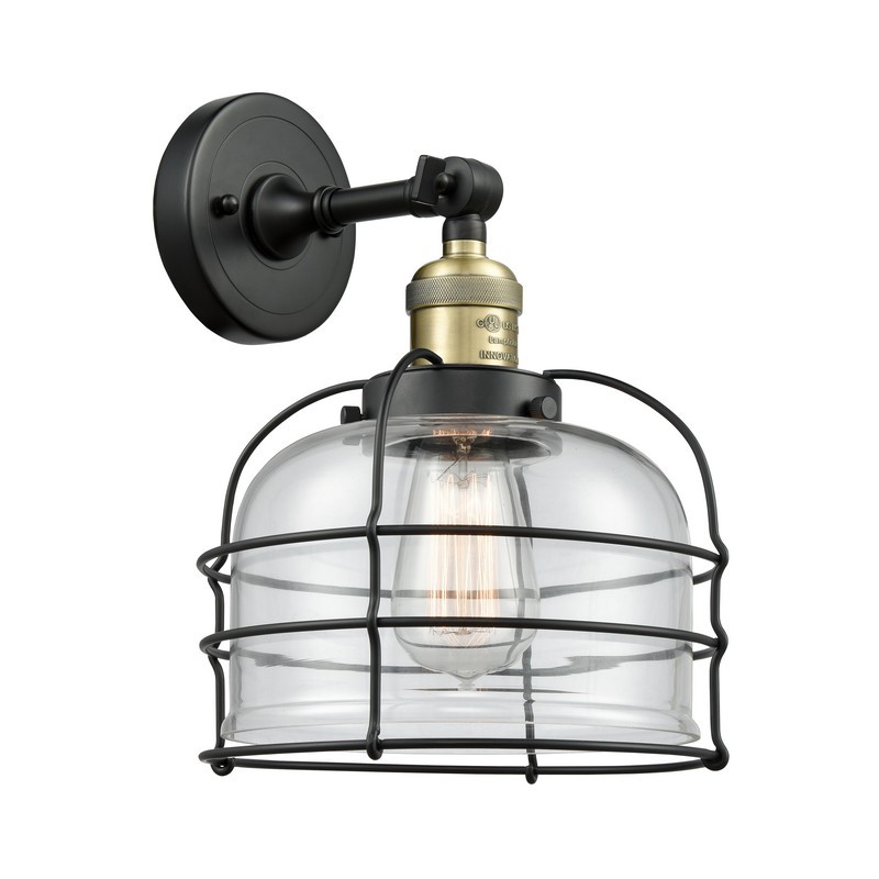 INNOVATIONS LIGHTING 203-G72-CE FRANKLIN RESTORATION LARGE BELL CAGE 9 INCH ONE LIGHT UP OR DOWN CLEAR GLASS WALL SCONCE