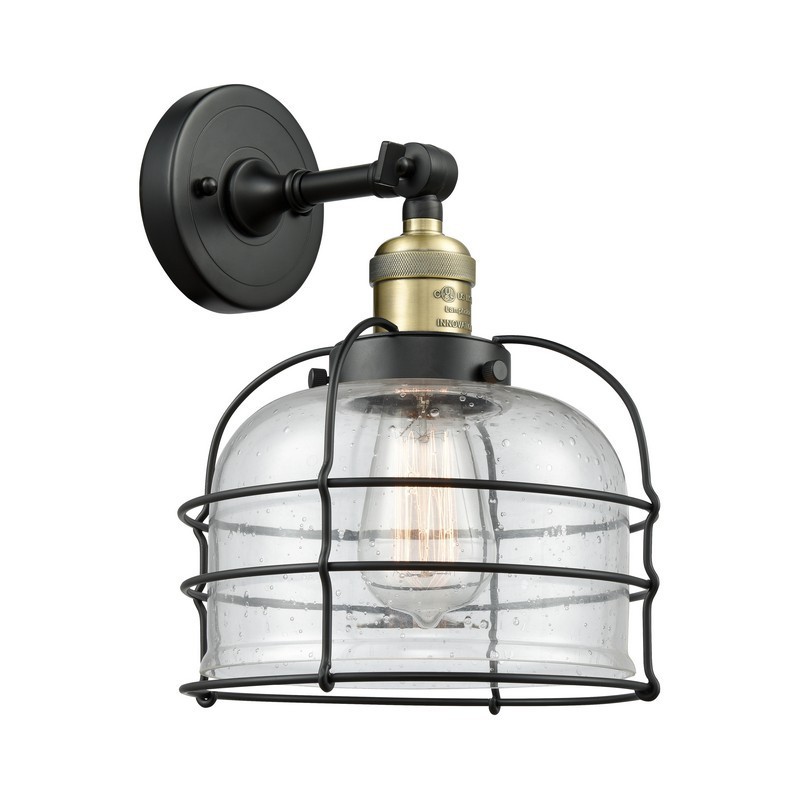 INNOVATIONS LIGHTING 203-G74-CE FRANKLIN RESTORATION LARGE BELL CAGE 9 INCH ONE LIGHT UP OR DOWN SEEDY GLASS WALL SCONCE