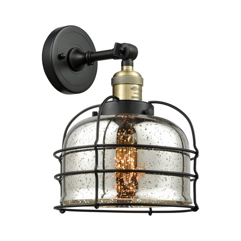 INNOVATIONS LIGHTING 203-G78-CE FRANKLIN RESTORATION LARGE BELL CAGE 9 INCH ONE LIGHT UP OR DOWN SILVER MERCURY GLASS WALL SCONCE