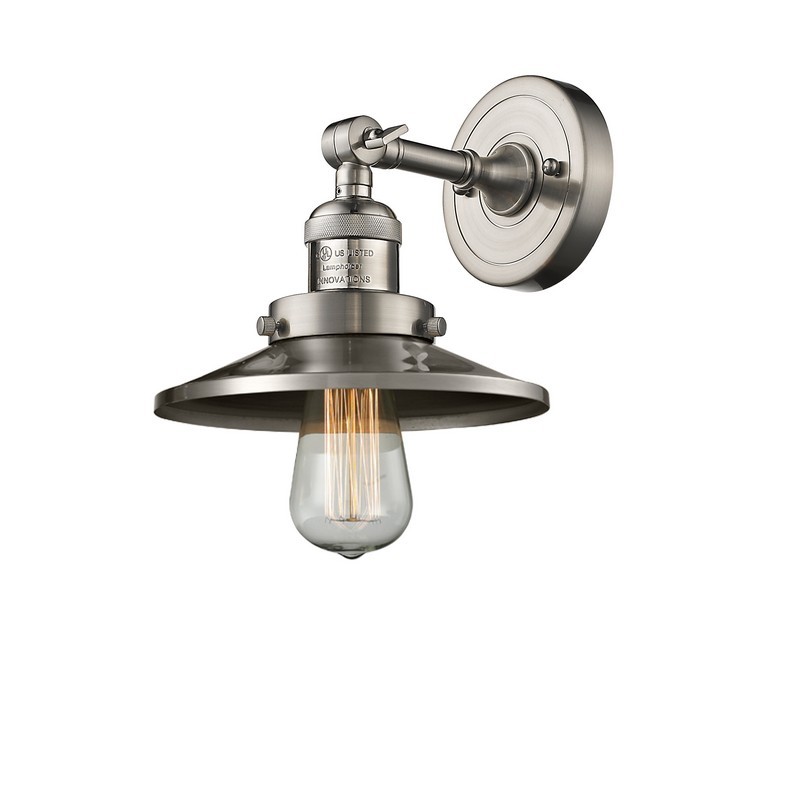 INNOVATIONS LIGHTING 203-SN-M2 FRANKLIN RESTORATION RAILROAD 8 INCH ONE LIGHT UP OR DOWN METAL WALL SCONCE - BRUSHED SATIN NICKEL