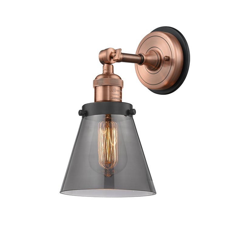 INNOVATIONS LIGHTING 203BP-G63 FRANKLIN RESTORATION SMALL CONE 1 LIGHT 6 1/4 INCH PLATED SMOKE GLASS WALL SCONCE