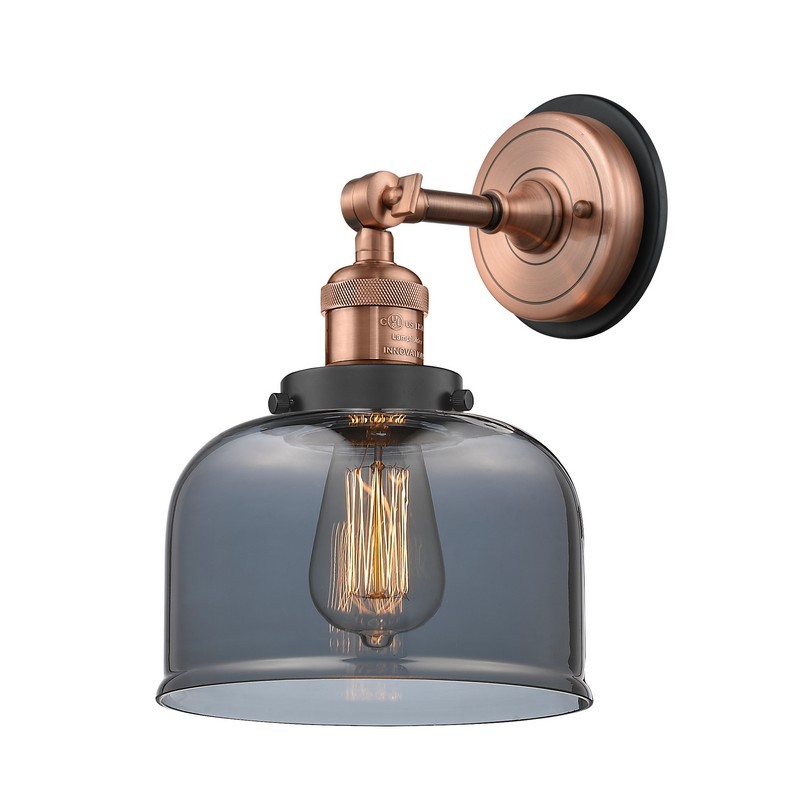 INNOVATIONS LIGHTING 203BP-G73 FRANKLIN RESTORATION LARGE BELL 1 LIGHT 8 INCH PLATED SMOKE GLASS WALL SCONCE