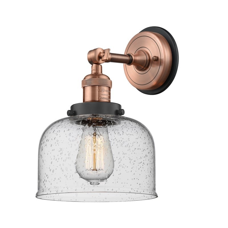 INNOVATIONS LIGHTING 203BP-G74 FRANKLIN RESTORATION LARGE BELL 1 LIGHT 8 INCH SEEDY GLASS WALL SCONCE