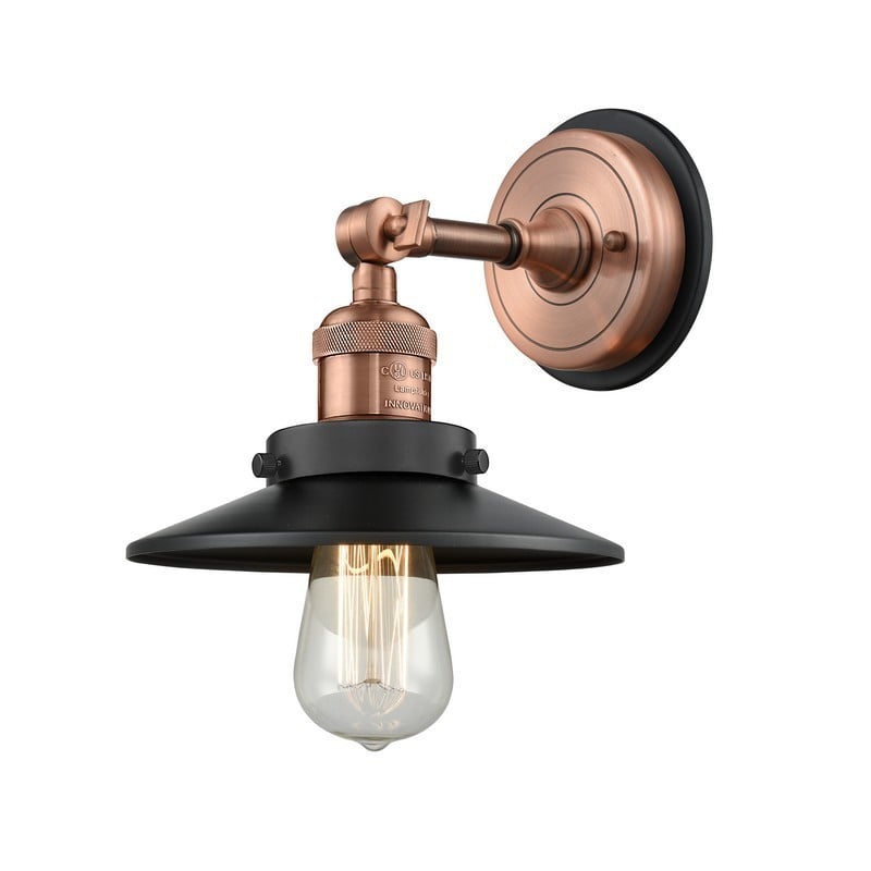 INNOVATIONS LIGHTING 203BP-M6-BK FRANKLIN RESTORATION RAILROAD 1 LIGHT 8 INCH METAL SHADE WALL SCONCE