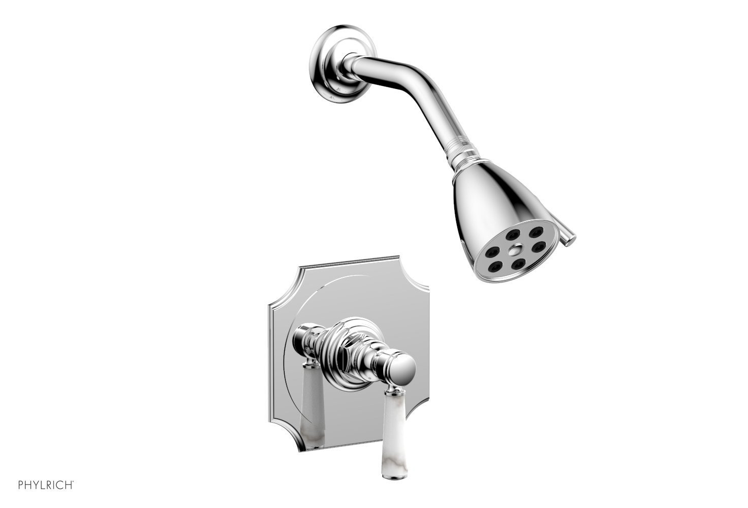 PHYLRICH 161-23-031 HENRI WALL MOUNT PRESSURE BALANCE SHOWER SET WITH WHITE MARBLE LEVER HANDLE