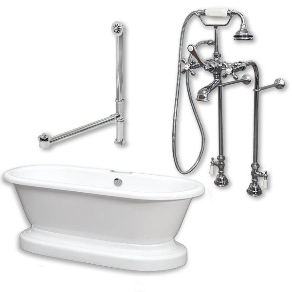 CAMBRIDGE PLUMBING ADEP-PKG-7NH ACRYLIC DOUBLE ENDED PEDESTAL BATHTUB 70 X 30 INCH WITH NO FAUCET DRILLINGS AND COMPLETE PLUMBING PACKAGE