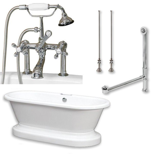 CAMBRIDGE PLUMBING ADEP-PKG-7DH ACRYLIC DOUBLE ENDED PEDESTAL BATHTUB 70 X 30 INCH WITH 7 INCH FAUCET DRILLINGS AND COMPLETE PLUMBING PACKAGE