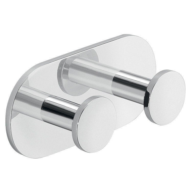 GEDY D026-13 USTICA CHROMED ALUMINUM ADHESIVE MOUNTED DOUBLE BATHROOM HOOK