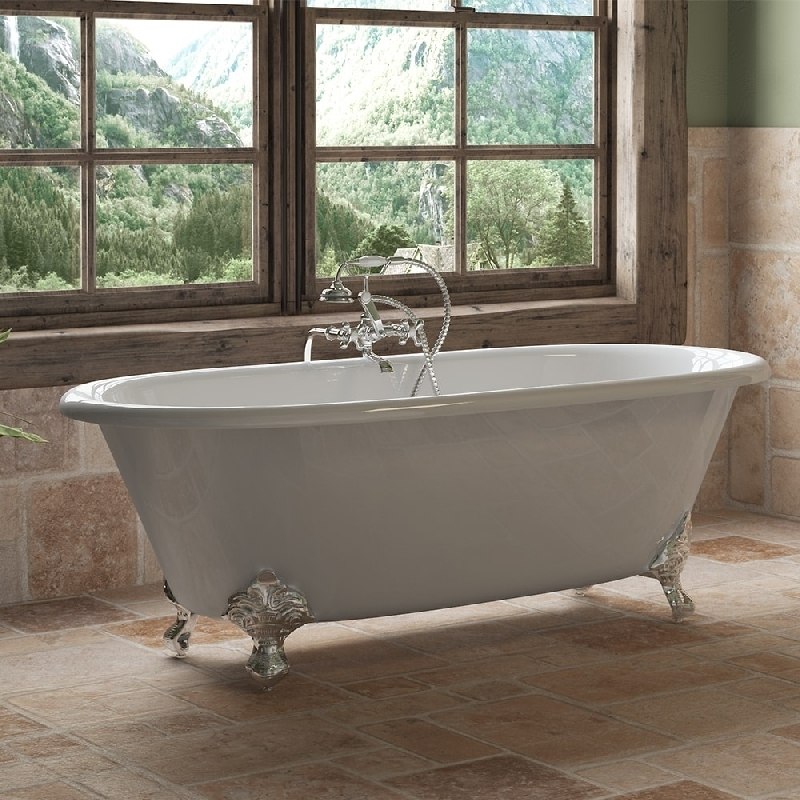 CAMBRIDGE PLUMBING DE67-398463-PKG-NH CAST IRON DOUBLE ENDED CLAWFOOT TUB 67 INCH X 30 INCH WITH NO FAUCET DRILLINGS AND COMPLETE PLUMBING PACKAGE