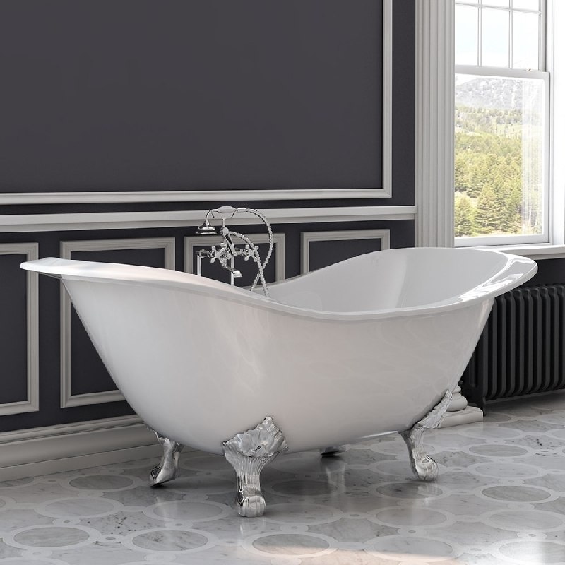 CAMBRIDGE PLUMBING DES CAST IRON DOUBLE ENDED SLIPPER TUB 71 X 30 INCH WITH NO FAUCET DRILLINGS AND FEET