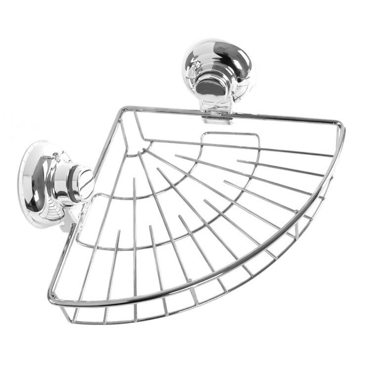 GEDY HO80-13 HOT SUCTION CUP CHROME SINGLE BASKET ROUNDED TRIANGLE SHOWER BASKET