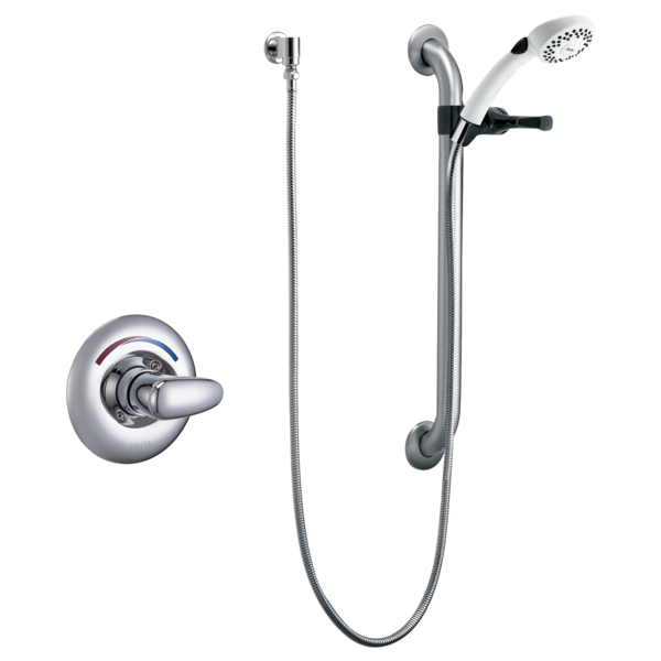 DELTA T13H152-20 COMMERCIAL SINGLE HANDLE HAND SHOWER VALVE TRIM ONLY WITH METAL LEVER HANDLE, 24 INCH COMBINATION GRAB OR SLIDE BAR - POLISHED CHROME