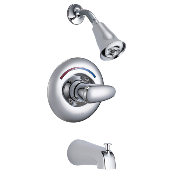 DELTA T13H282 COMMERCIAL SINGLE HANDLE TUB AND SHOWER VALVE TRIM WITH METAL LEVER HANDLE AND H2OKINETIC SINGLE-FUNCTION SHOWER HEAD - POLISHED CHROME