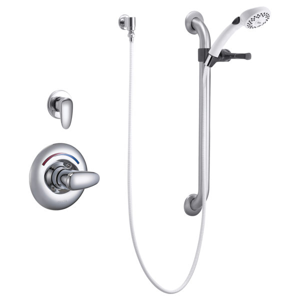 DELTA T13H302 COMMERCIAL SINGLE HANDLE HAND SHOWER VALVE TRIM ONLY WITH 24 INCH GRAB OR SLIDE BAR AND METAL LEVER HANDLES - POLISHED CHROME