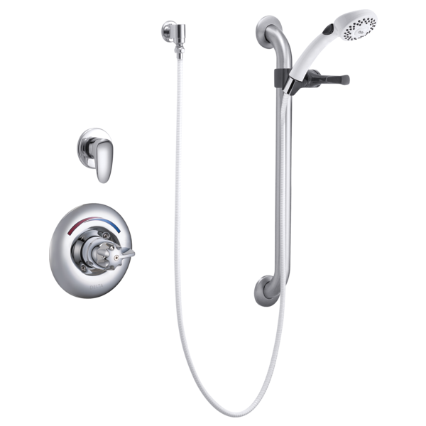 DELTA T13H303 COMMERCIAL SINGLE HANDLE HAND SHOWER VALVE TRIM WITH METAL BLADE HANDLE AND 24 INCH GRAB OR SLIDE BAR - POLISHED CHROME