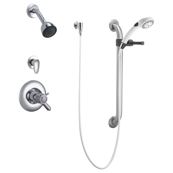 DELTA T17TH335 COMMERCIAL TEMPASSURE 17T SERIES DUAL FUNCTION THERMOSTATIC SHOWER TRIM PACKAGE WITH HAND SHOWER AND INTEGRATED VOLUME CONTROL AND LESS ROUGH-IN VALVE - CHROME