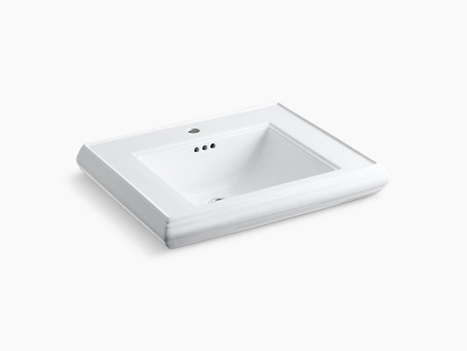 KOHLER K-2259-1 MEMOIRS CLASSIC 27 INCH FIRECLAY PEDESTAL BATHROOM SINK WITH 1 HOLE DRILLED AND OVERFLOW