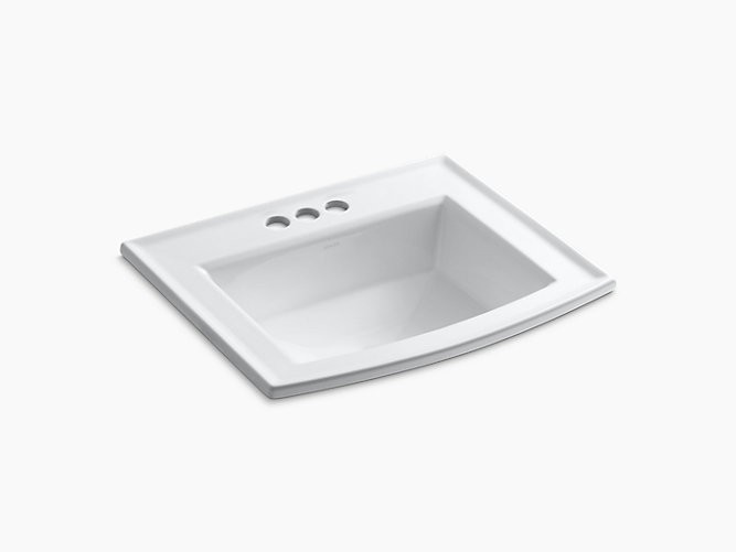KOHLER K-2356-4 ARCHER 22-5/8 INCH DROP IN BATHROOM SINK WITH 3 HOLES DRILLED AND OVERFLOW