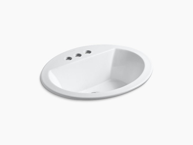 KOHLER K-2699-4 BRYANT 20-1/8 INCH CIRCULAR VITREOUS CHINA DROP IN BATHROOM SINK WITH OVERFLOW AND 3 FAUCET HOLES AT 4 INCH CENTERS
