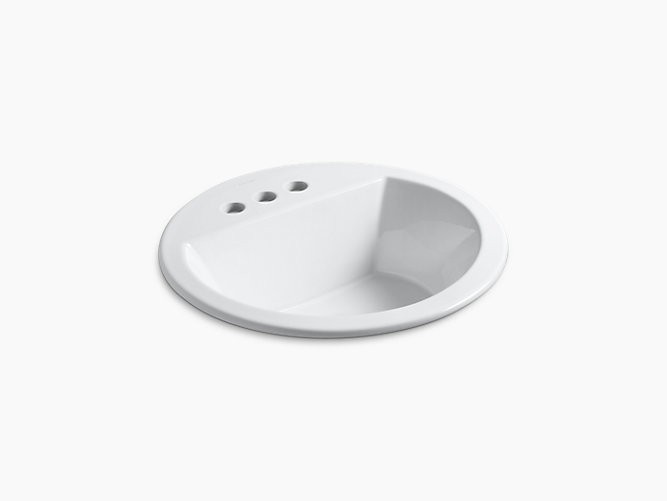KOHLER K-2714-4 BRYANT 18-7/8 INCH CIRCULAR VITREOUS CHINA DROP IN BATHROOM SINK WITH OVERFLOW AND 3 FAUCET HOLES AT 4 INCH CENTERS