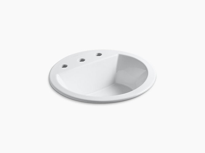 KOHLER K-2714-8 BRYANT 18-7/8 INCH CIRCULAR VITREOUS CHINA DROP IN BATHROOM SINK WITH OVERFLOW AND 3 FAUCET HOLES AT 8 INCH CENTERS