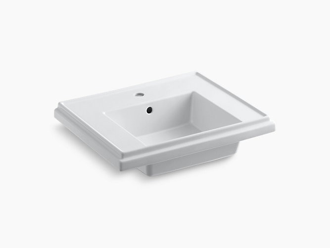 KOHLER K-2757-1 TRESHAM 24 INCH PEDESTAL FIRECLAY BATHROOM SINK WITH SINGLE FAUCET HOLE DRILLED AND OVERFLOW - LESS DRAIN ASSEMBLY
