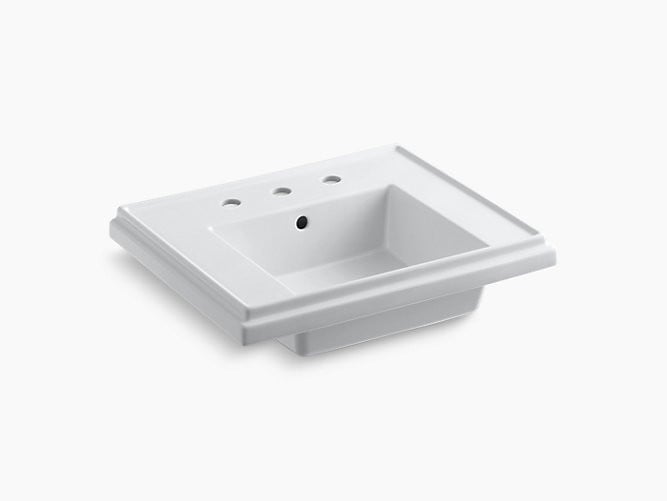 KOHLER K-2757-8 TRESHAM 14-1/4 INCH FIRECLAY PEDESTAL BATHROOM SINK WITH 3 HOLES DRILLED AND OVERFLOW