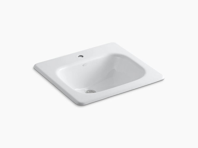 KOHLER K-2895-1 TAHOE 16 INCH CAST IRON DROP IN BATHROOM SINK WITH 1 HOLE DRILLED AND OVERFLOW