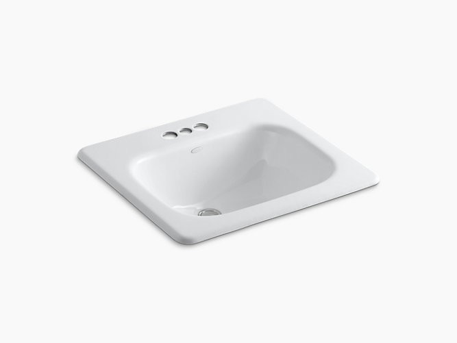 KOHLER K-2895-4 TAHOE 21 INCH CAST IRON DROP IN BATHROOM SINK WITH 3 HOLES DRILLED AND OVERFLOW