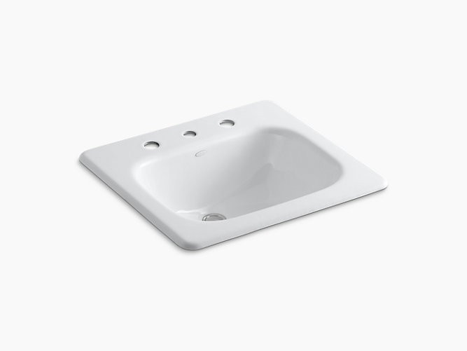 KOHLER K-2895-8 TAHOE 16 INCH CAST IRON DROP IN BATHROOM SINK WITH 3 HOLES DRILLED AND OVERFLOW